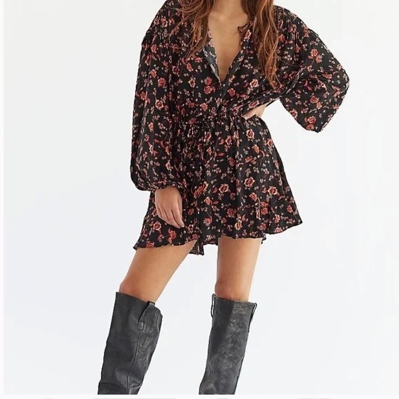 Free People Floral Boho Flower Field Mini Dress size Large - Picture 1 of 16